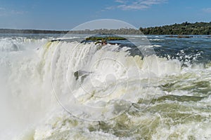 Water tumbles over the edge of Iguazu Falls, Argentina