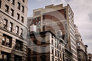 Water tunk on the New York building and ornamental facade