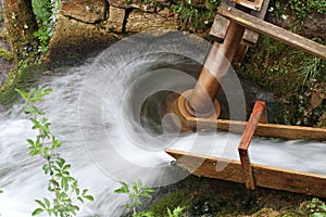 Water turning waterwheel
