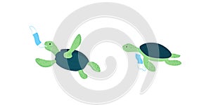 Water turtles flat color vector characters set