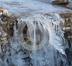 Water under ice in a small cascade