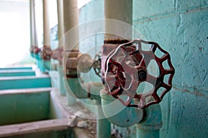 Water Valves Inside a National Fish Hatchery Long Abandoned at Elephant Butte State Park built in 1937.