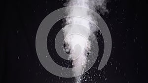 Water Vapor. White Jet of Vapour Steam on Black Background. Slow Motion