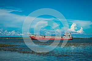 Water vehicle on the river. waterways Transportation