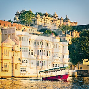 Water view of City Palace in Udaipur in India