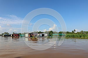 water village and market on mekong delta
