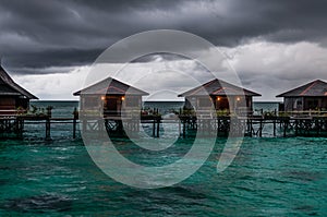 Water villas during bad weather