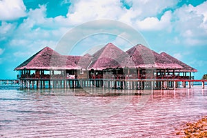 Water Villas at beautiful Maldives island beach resort