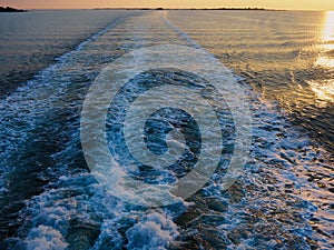 Water wake surface waves behind a boat