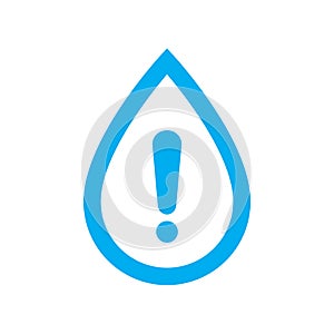 Water warning icon. Blue water drop with caution symbol
