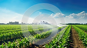 water watering corn field