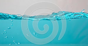 Water wave blue splash background isolated, motion liquid shape stream curve, bubbles to clean drinking water purity and freshness