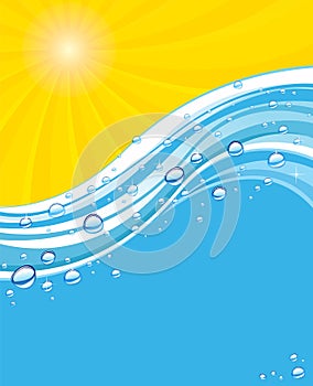 Water wave with bubbles, abstract vector backgroung illustration