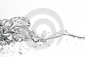 Water wave and bubbles on white background