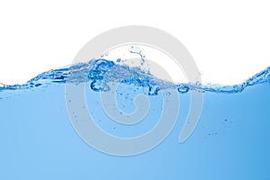 Water wave with bubbles on white background
