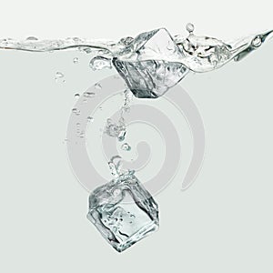 Water wave with ice kubes and air bubbles