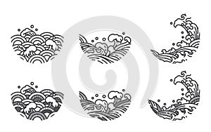 Water wave line logo template.Japanese.Thai.