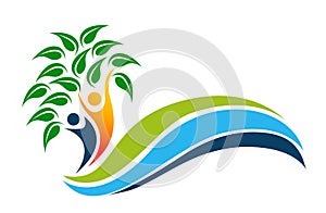Water wave sea human family tree illustration health wellness for family life logo icon