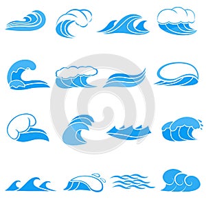Water wave set, cartoon style