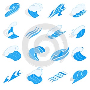 Water wave set, isometric 3d style