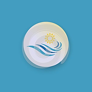 Water wave and sun vector icon. Travel company logo design