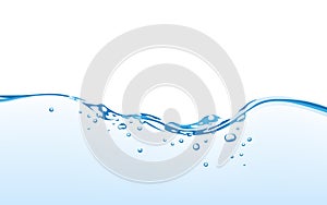 Water wave surface with bubbles of air, isolated on the white background. Water wave vector illustration, eps 10