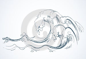 Water wave. Vector line drawind