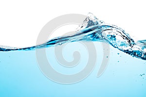 Water Wave. Water Surface with Ripple and Bubbles Float Up on White Background. Water Splashing