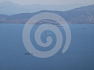 Water waves beautiful sea view buoy, float, drogue. Natural living. Pelion peninsula. Pagasetic gulf. Platanias village. Greece.