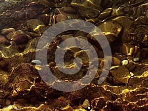 Water waves ripples underwater rocks glowing