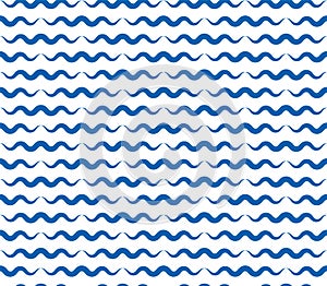 Water waves seamless pattern, vector curve lines