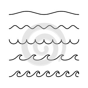 Water waves set. Sea, ocean or river concept. Vector illustration