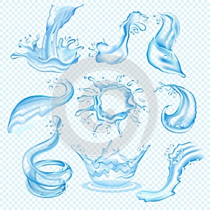 Water waves splash vector drop of waterfall transparent splashing liquid aqua set watering illustration isolated on photo