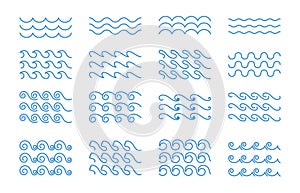 Water waves. Wavy line border. Doodle curved river, sea, ocean wave icon. Seamless nautical wiggly sign. Decorative photo