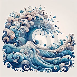 Water waves in a whimsical and light hearted design, photoreal photo