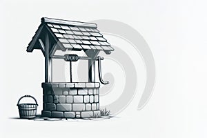 Water well on white background. Space for text.