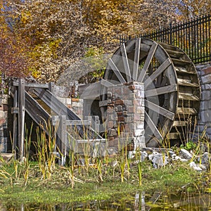 Water wheel in pond in Salt Lake City