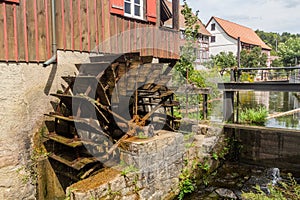 Water wheel in Schiltach village, Baden-Wurttemberg state, Germa