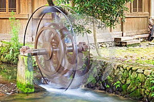 Water wheels in old town Yantou, China