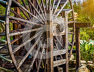 Water Wheels On River Amidst Trees in Wuxi nianhuawan park