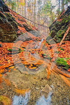 Water whirl in Tajovska dolina gorge near Tajov village during autumn