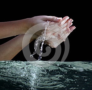 Water in woman hand