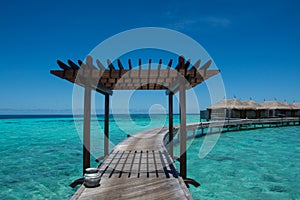 Water wooden bungalos at the topical resort at Maldives
