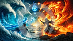 The waterbender confronts the firebender. AI Generated