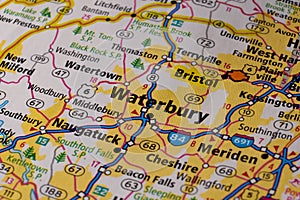 Waterbury city on Usa travel map.