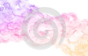 Watercolor abstract background of blue, purple, pink and yellow colors. Abstract pastel gradient illustration