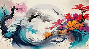 Watercolor Abstract Background with Chinese Style. Generative AI