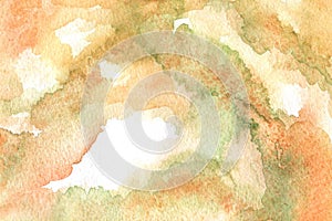 Watercolor abstract background with gentle orange and green colors