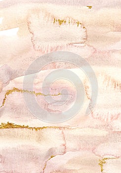 Watercolor abstract background with pink, beige and yelllow spots. Hand painted pastel illustration isolated on white