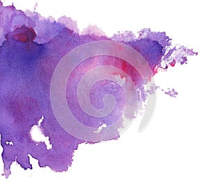 Watercolor abstract background purple, pink, blue color stains on white